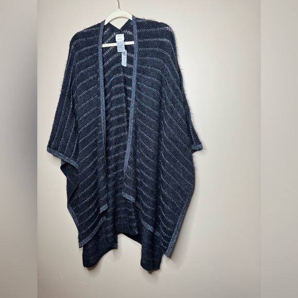 Soma Black and Gray Striped Poncho - Picture 1 of 11